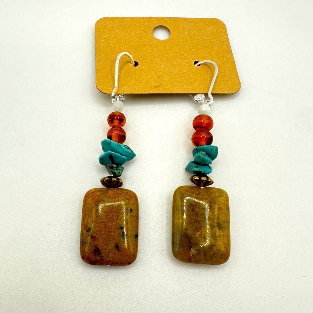 Stunning 2.5" multi-stone in silver tone dangle earrings!